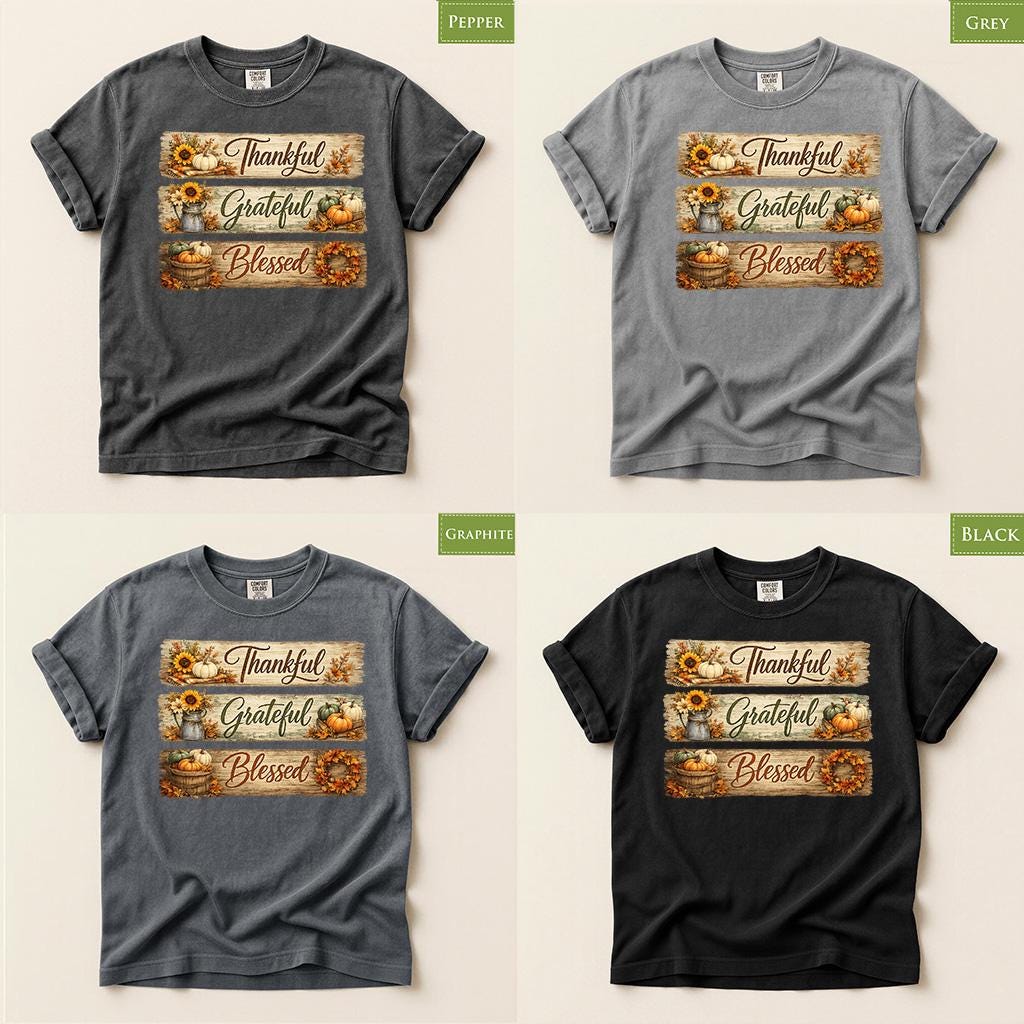Comfort Colors® Grateful Blessed Shirt, Thanksgiving Fall Tee, Rustic Pumpkin Harvest Graphic