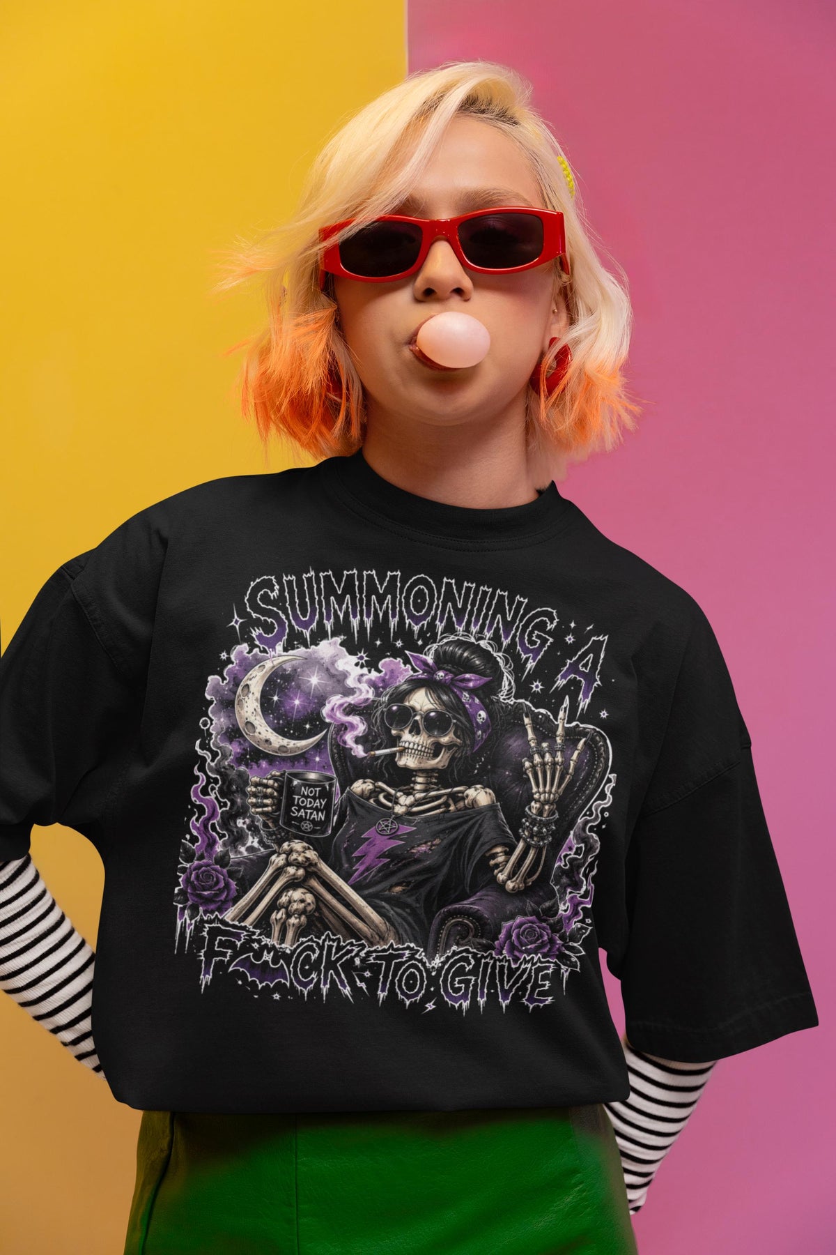 Summoning A Fuck To Give Shirt, Comfort Colors® Sarcastic Witch Skull Tee, Halloween Punk Rock Sarcastic T-shirt, Gift Idea For Her