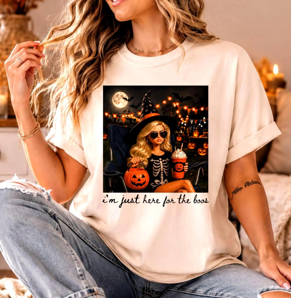 Comfort Colors® Pumpkin Spice Latte Doll T-Shirt, Halloween I'm Just Here for the Boos TShirt, Spooky Season Tee
