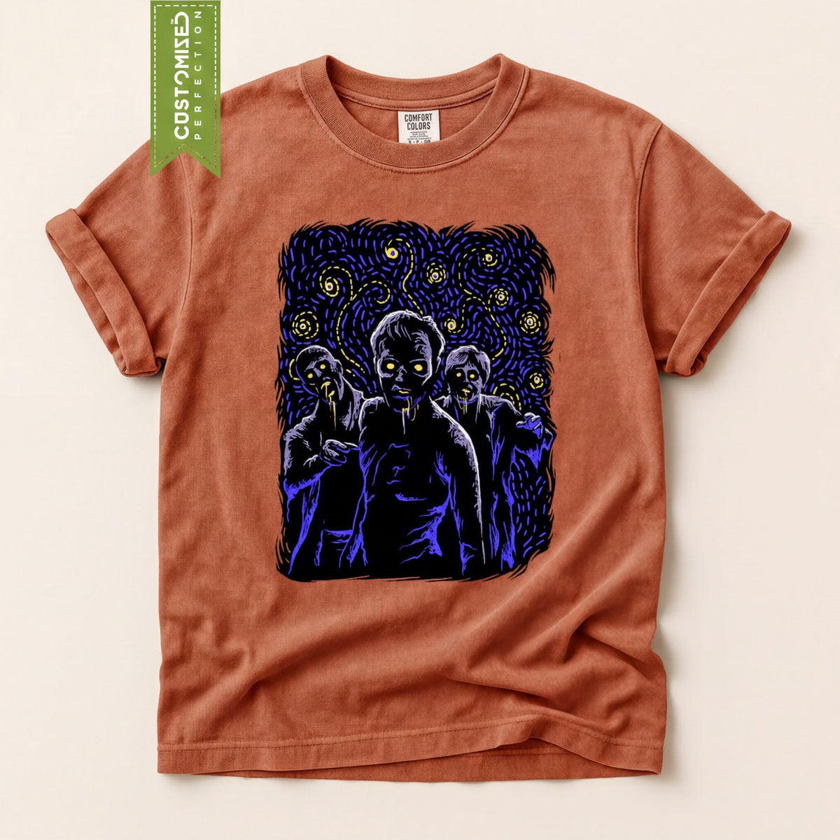 Comfort Colors® Starry Night Halloween Zombie Shirt, Van Gogh Inspired Tee, Trick Or Treat Costume Ideas Top