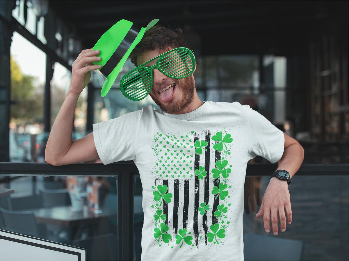 St. Patricks Day Shirt, Irish American Flag Shamrocks Tee, Leprochon Ireland Top