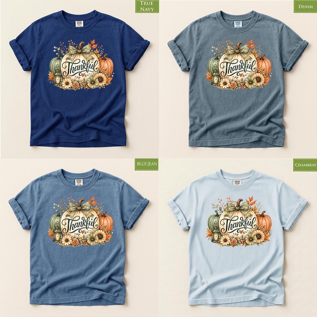 Comfort Colors® Thankful Pumpkin Shirt, Thanksgiving Fall Tee, Rustic Floral Harvest Graphic