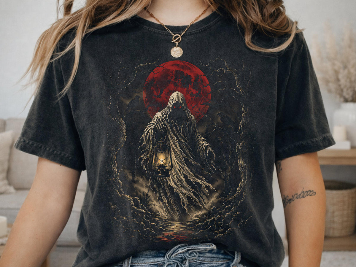 Comfort Colors® Grim Reaper Ghost Graphic Tee, Gothic Horror Shirt, Halloween Spooky Apparel Gift