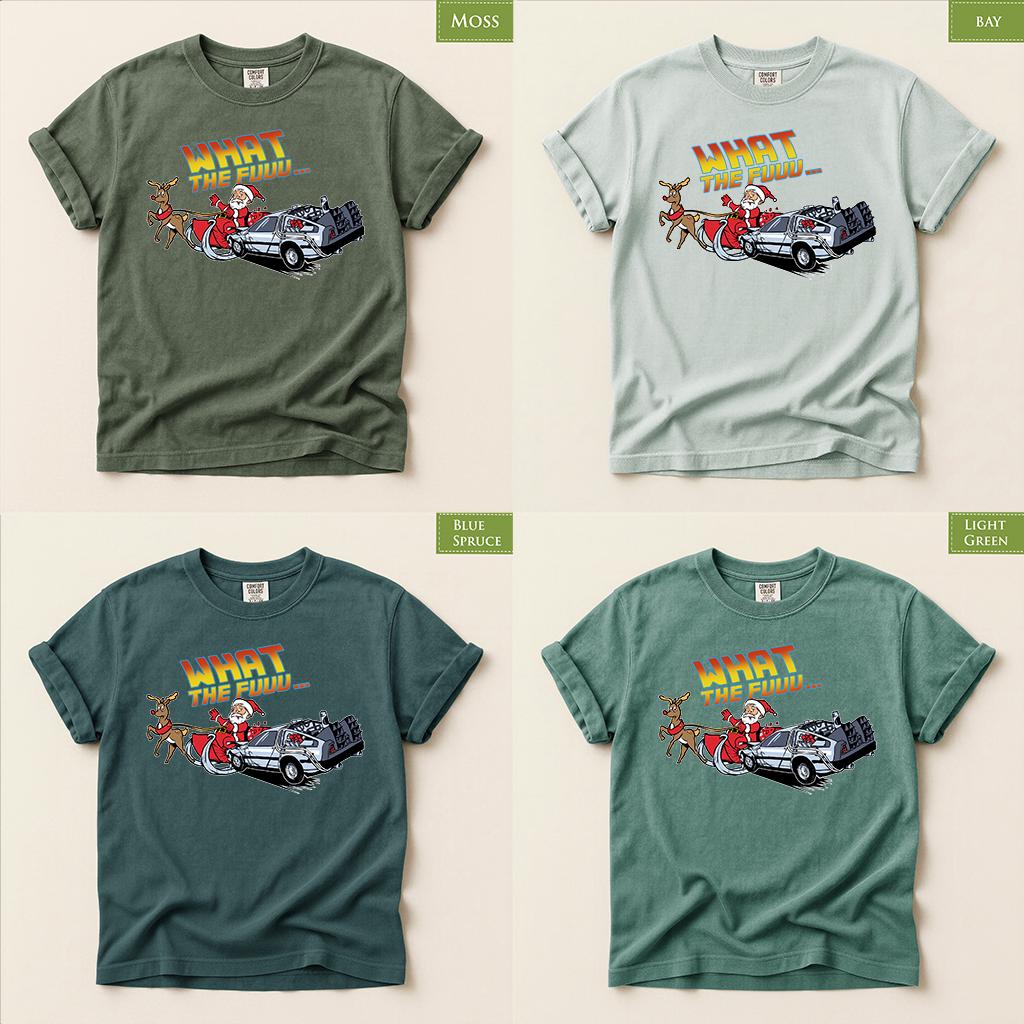 Comfort Colors® What The Fuuu Christmas Shirt, Santa DeLorean Tee, Funny Holiday Shirt, Time Travel Christmas Gift, Retro XMas Tee