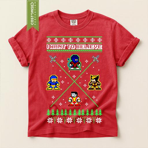 Comfort Colors® I Want to Believe Christmas Shirt, Alien Holiday Tee, Retro Pixel Art Christmas Graphic, Festive Gift
