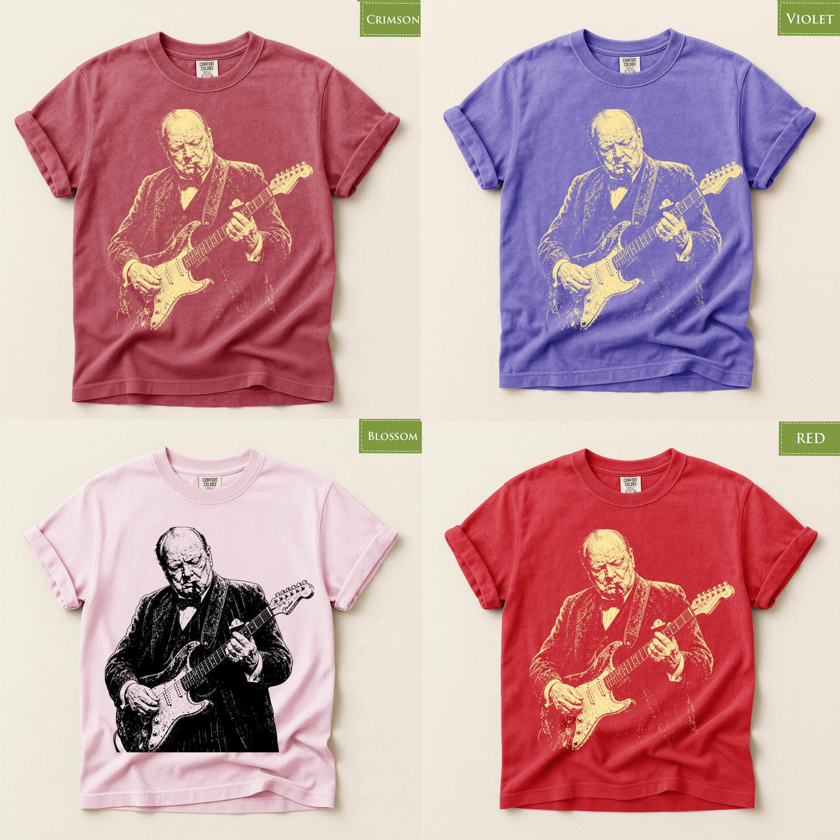 Winston Churchill Playing Guitar Shirt, Comfort Colors® Retro Political Humor Tee
