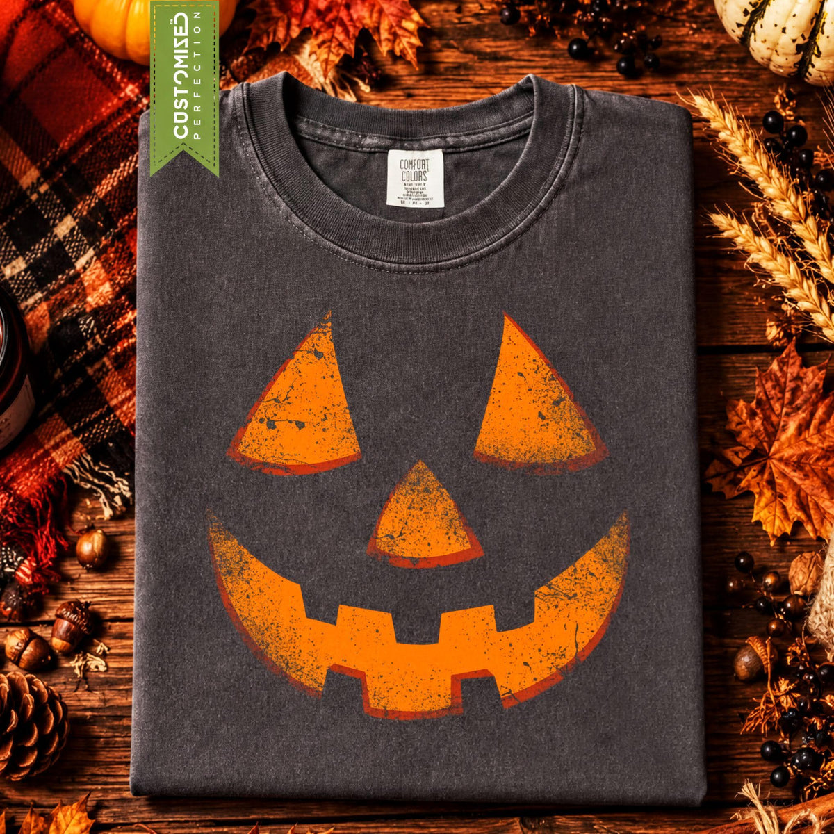 Comfort Colors® Smiling Pumpkin T-shirt, Scary Halloween Costume, Spooky Trick Or Treat Tee