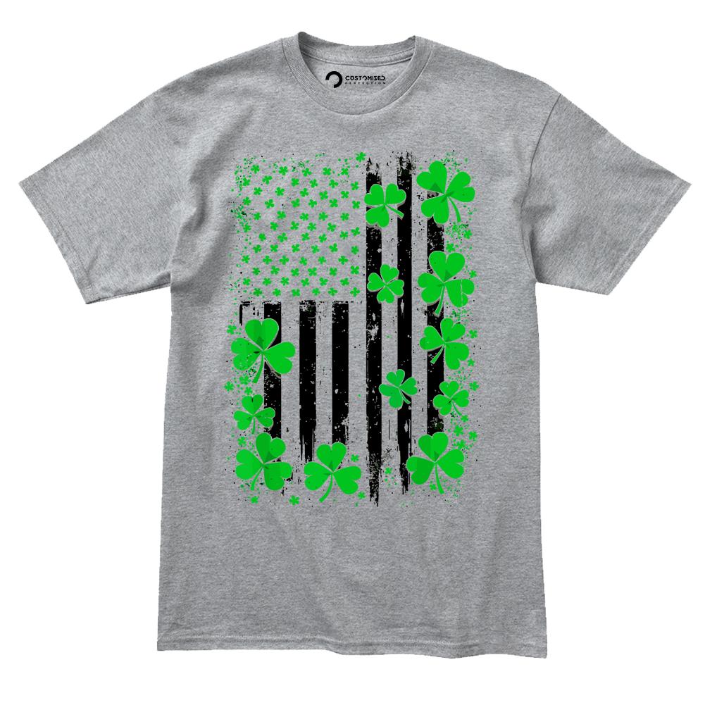 St. Patricks Day Shirt, Irish American Flag Shamrocks Tee, Leprochon Ireland Top