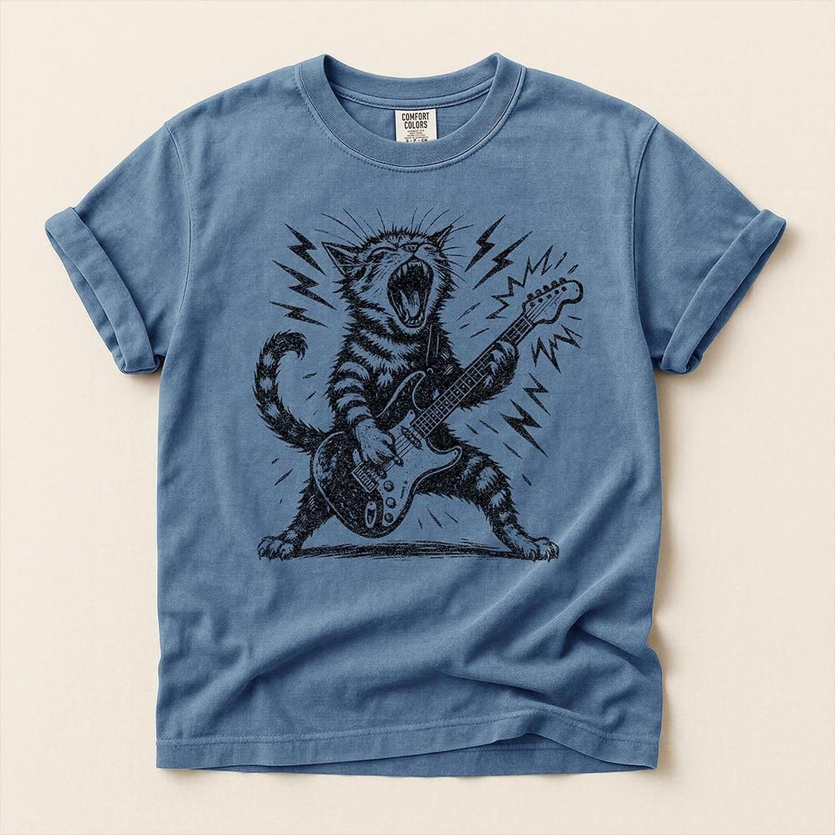 Rock n Roll Cat Playing Guitar Shirt | Comfort Colors® Funny Music Lover Kitty Tee