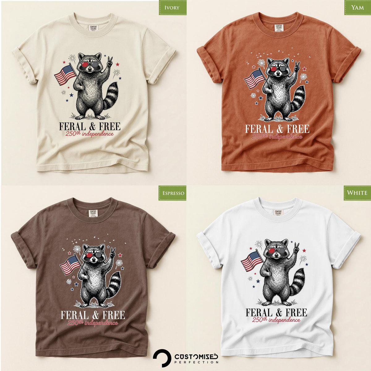 Funny 4th of July Shirt, Comfort Colors® Feral and Free Tee, Patriotic Raccoon