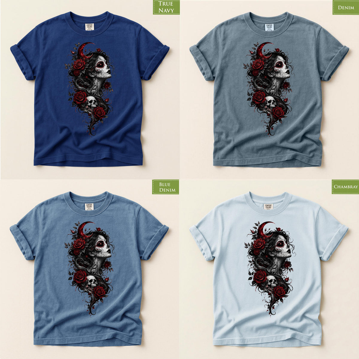 Comfort Colors® Gothic Skull Rose Snake Graphic Tee, Halloween Dark Magic Shirt, Día de los Muertos