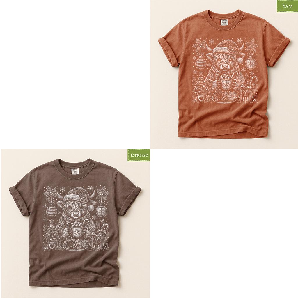 Comfort Colors® Highland Cow Christmas Shirt, Festive Holiday Tee, Cozy Winter Gift, Christmas Cow Graphic
