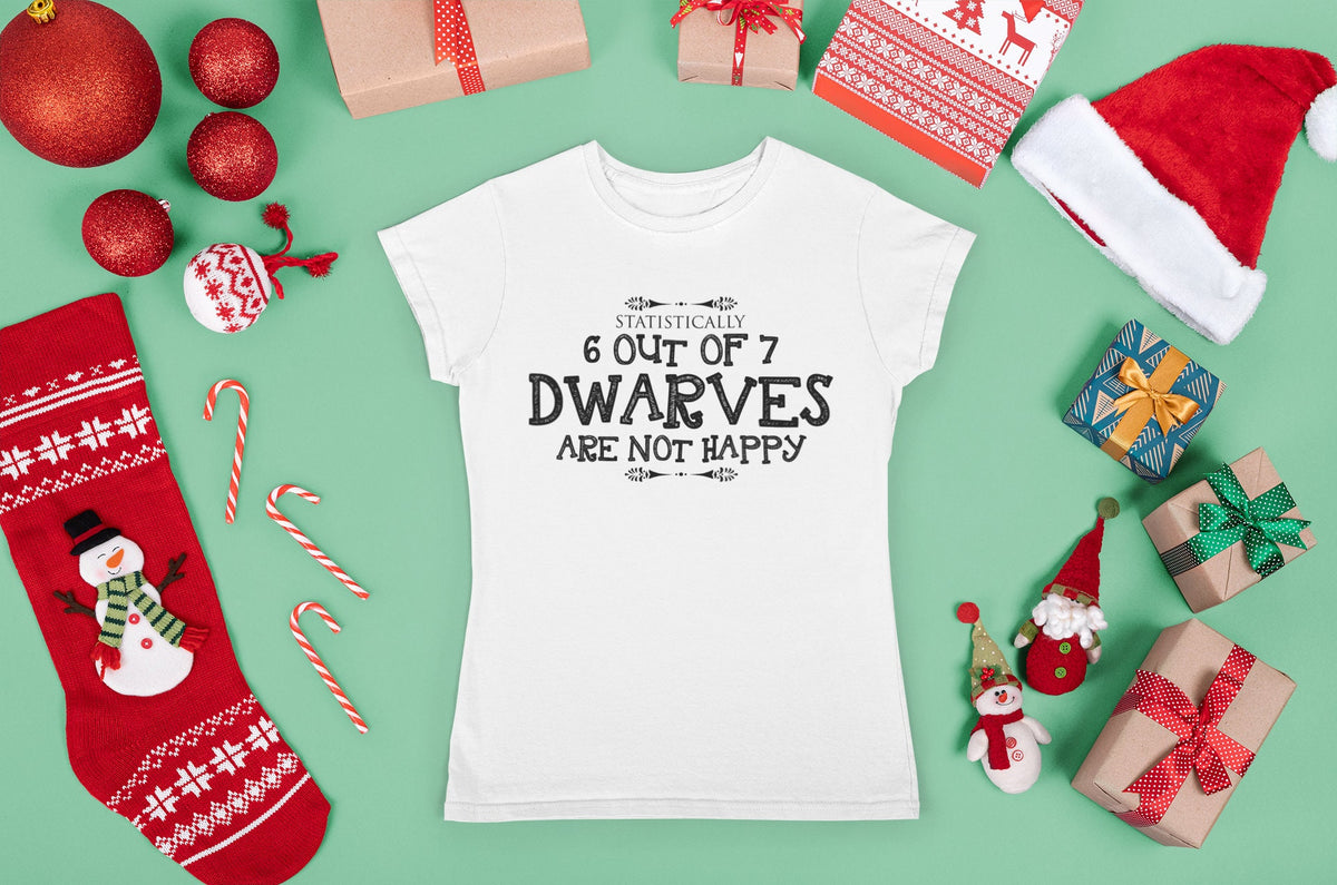 Funny Christmas Seven Dwarfs Women Shirt, Funny Christmas Holiday T shirt, Funny Christmas Tee, 6 out of 7 Dwarves Not Happy Ladies Shirt