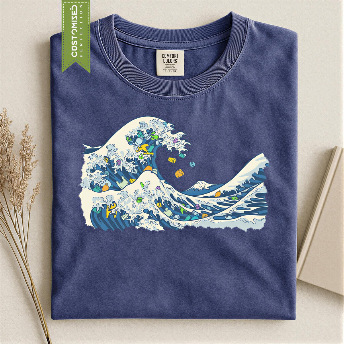 Hand Drawn Marine Life Shirt, The Great Wave Of Plastic Tee, Environmental Protest