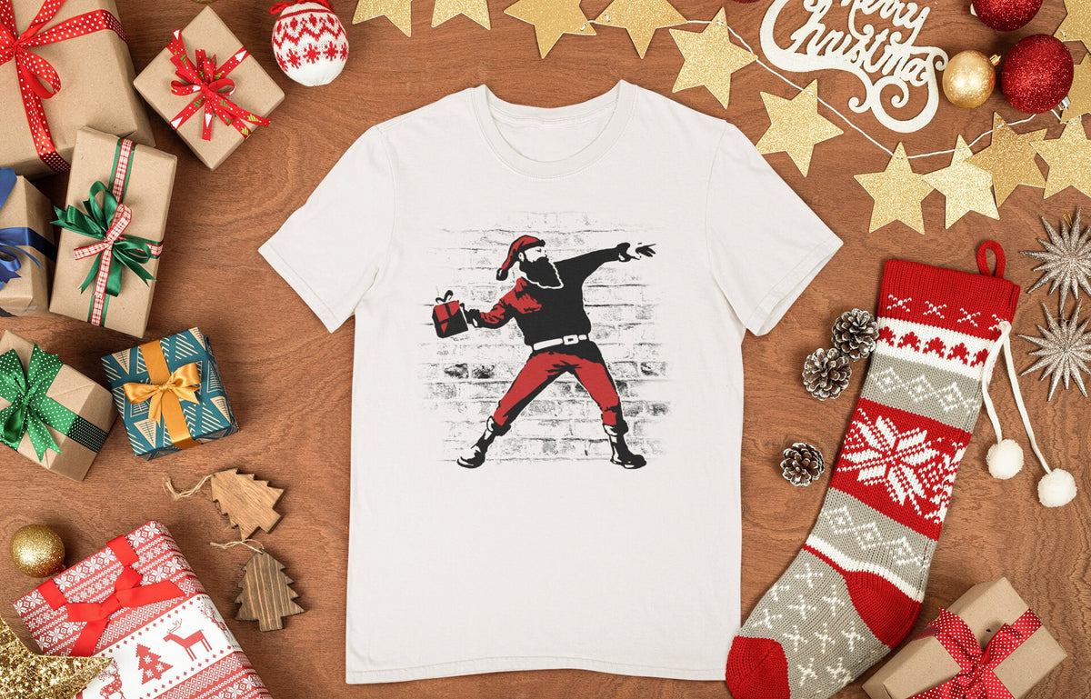 Funny Christmas Mens Shirt, Banksy Street Art Mens Shirt, Christmas Vacation Shirt, Printable Art Banksy T-shirt, Banksy Santa Shirt For Men