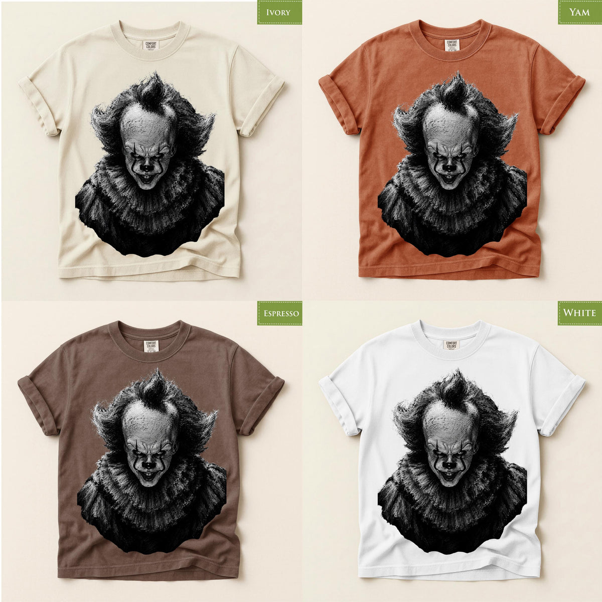 Comfort Colors® Evil Horror Clown Graphic Tee, Scary Halloween Costume Top, Spooky Gothic Gift
