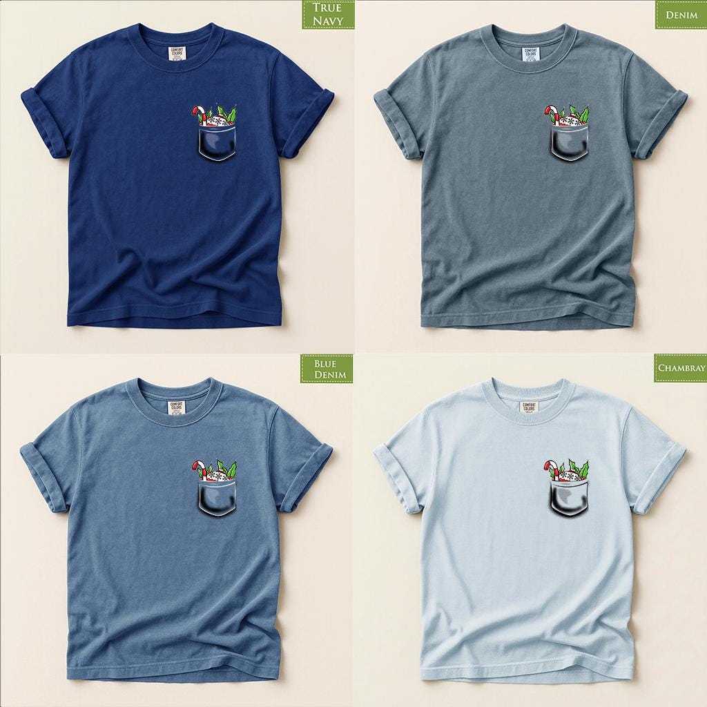 Comfort Colors® Christmas Pocket Shirt, Candy Cane Holiday Tee, Cute Festive Graphic, Christmas Gift