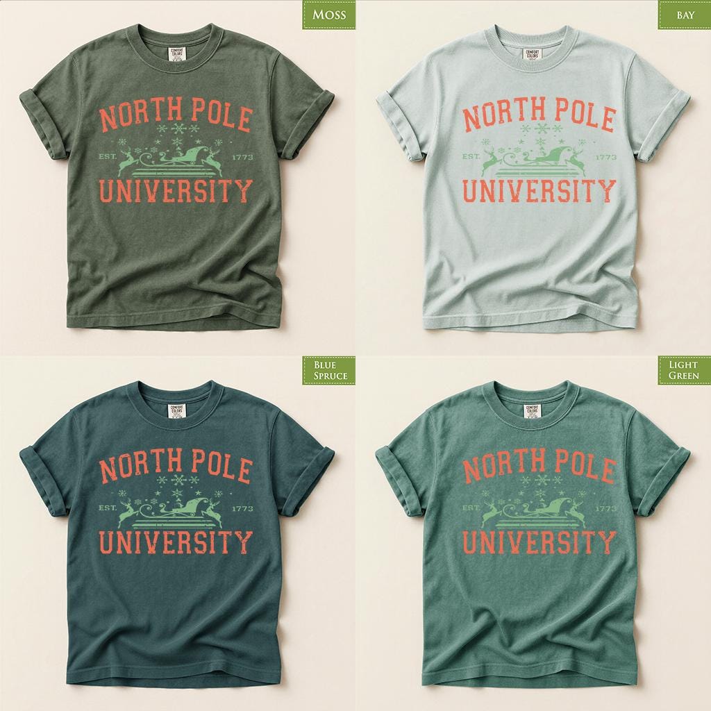Comfort Colors® North Pole University Christmas Shirt, Funny Christmas College Tee, Santa Sleigh Holiday Shirt, Xmas Gift