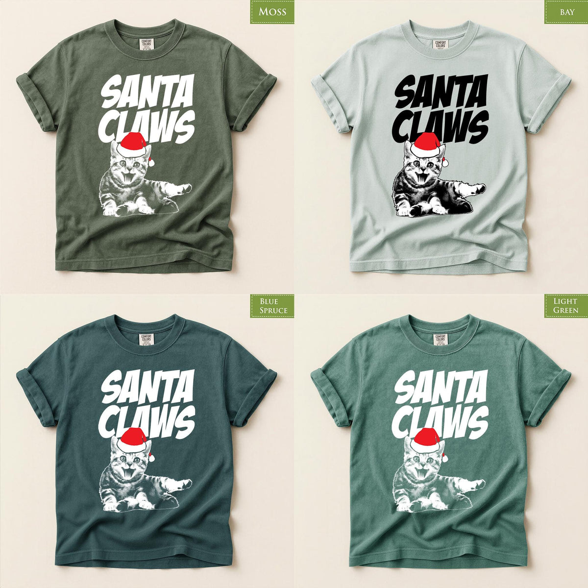 Comfort Colors® Santa Claws Shirt, Funny Cat Christmas Tee, Santa Cat Holiday Graphic, Christmas Gift