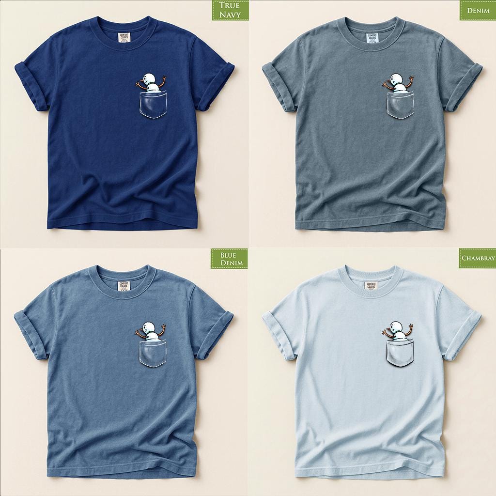 Comfort Colors® Snowman Pocket Christmas Shirt, Cute Holiday Tee, Funny Snowman Graphic, Christmas Gift