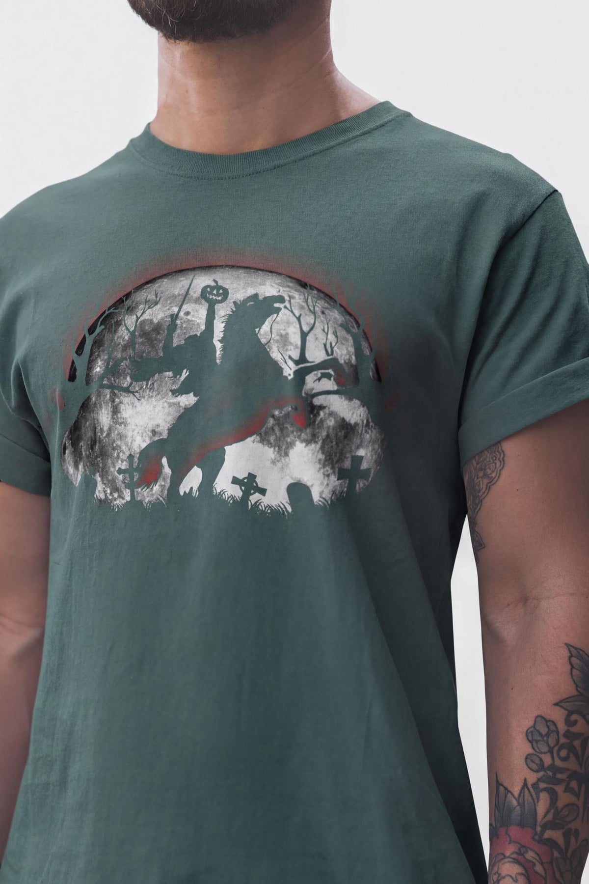 Headless Horseman Silhouette Shirt, Halloween Graveyard Moon T-Shirt, Pumpkin Sword Rider Hoodie, Spooky Silhouette Sweatshirt