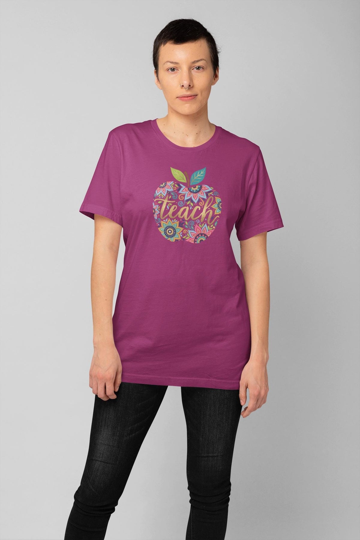 Comfort Colors® Floral Apple Teach Shirt, Back to School Top, Cute Boho Educator Tee