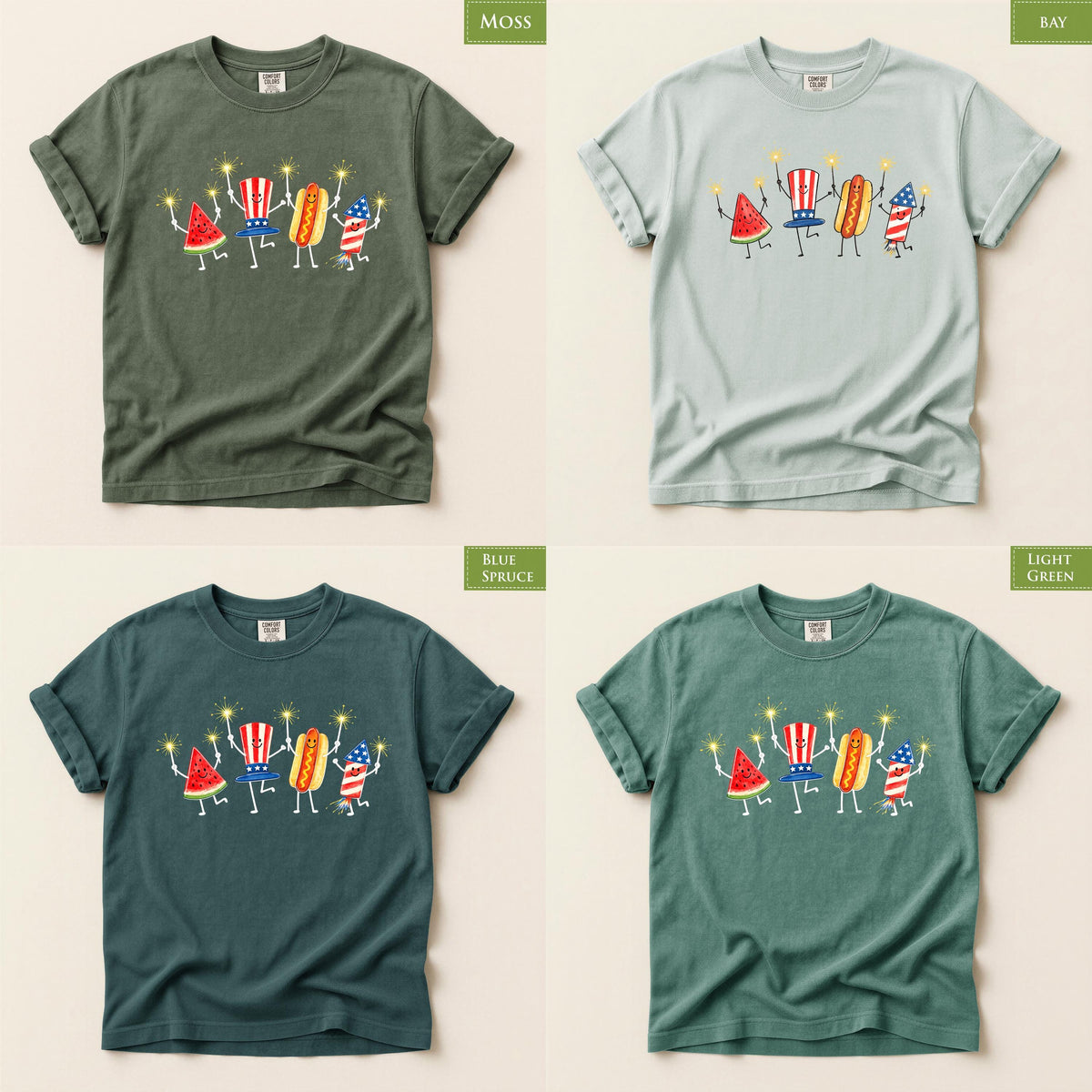Comfort Colors® Patriotic Watermelon Hotdog Firework Shirt, Retro Fourth of July Tee