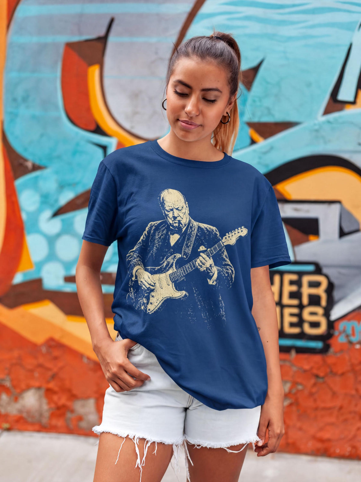 Winston Churchill Playing Guitar Shirt, Comfort Colors® Retro Political Humor Tee
