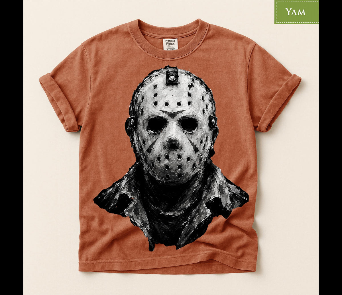 Comfort Colors® Hockey Mask Slasher Horror Graphic Tee, Scary Halloween Killer Costume T-Shirt Gift