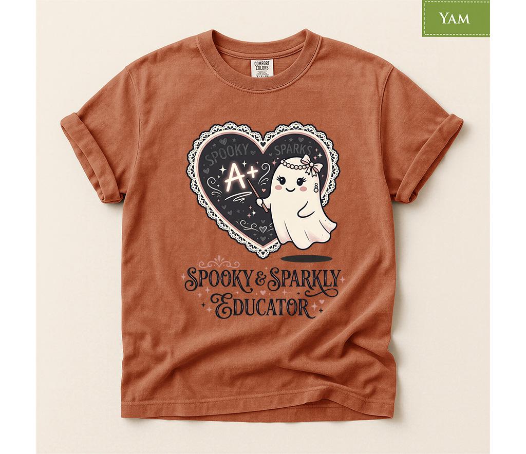 Comfort Colors® Spooky Sparkly Educator Shirt, Back To School  Cute Ghost Teacher Tee, Halloween School top