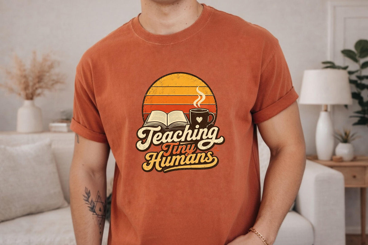 Comfort Colors® Teaching Tiny Humans Shirt, Retro Teacher Tee, Back to School Apparel