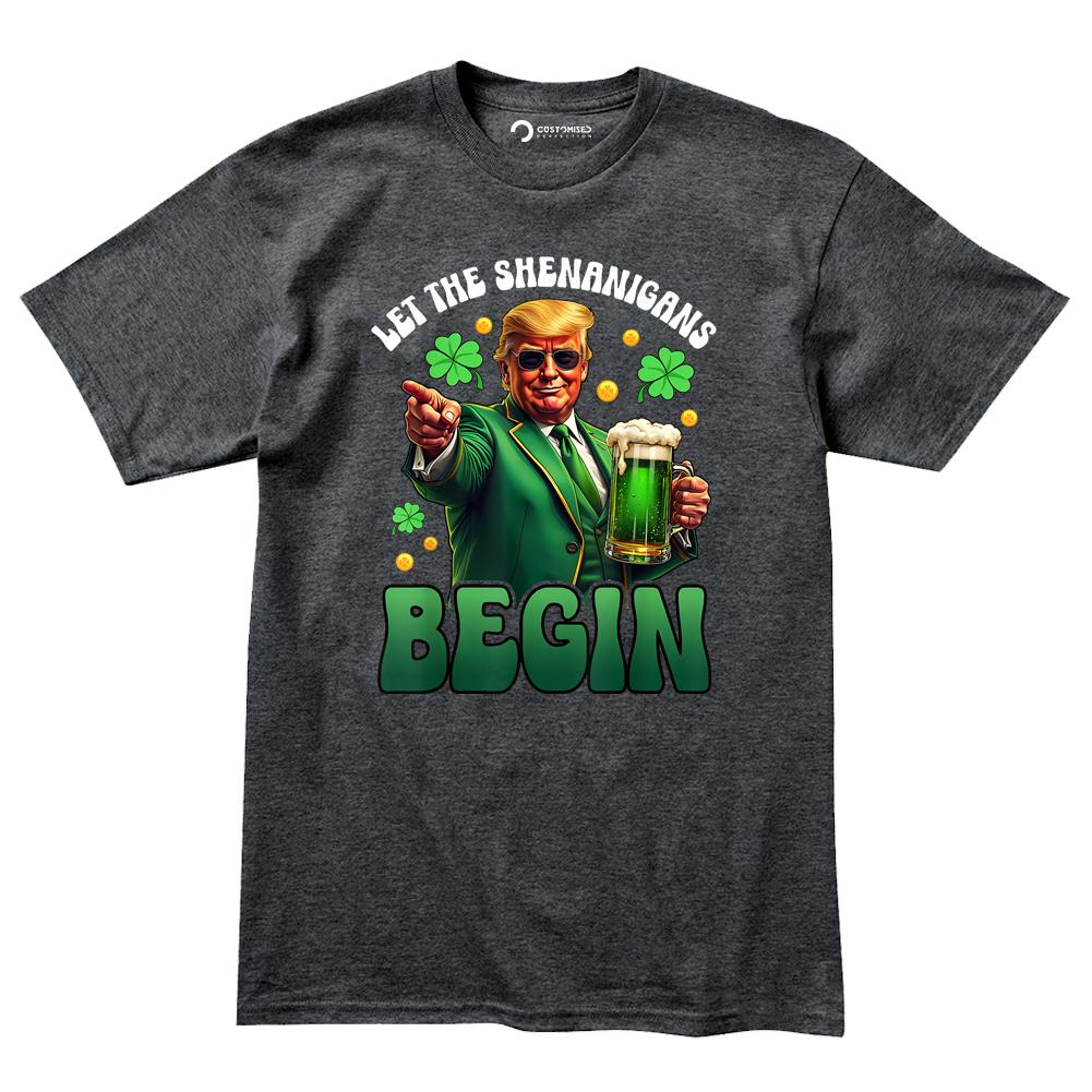 Funny Irish St Patricks Shirt, Let The Shenanigans Begin, Trump Humor T-shirt, Leprochon Tee