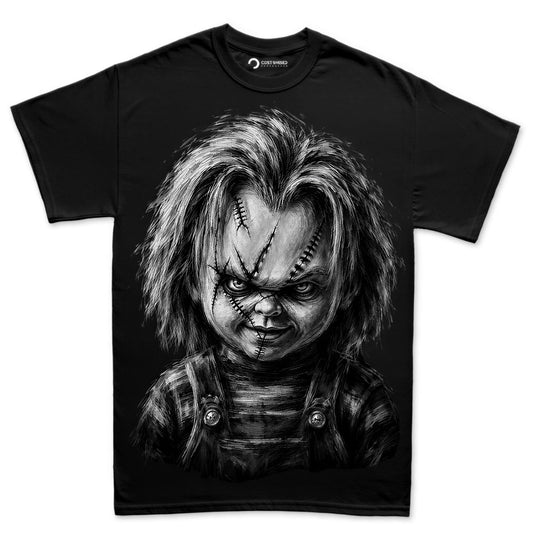 Killer Doll Portrait Shirt, Scarred Doll Face T-Shirt, Chalk Art Horror Hoodie, Creepy Doll Sweatshirt, Halloween Tee Gift