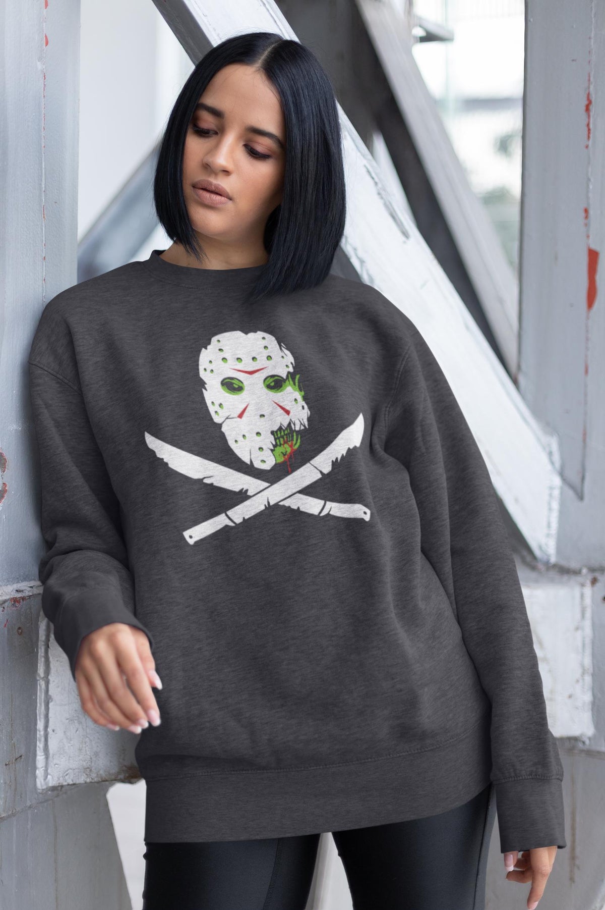 Horror Mask Crossbones Shirt, Hockey Mask Machete Flag T-Shirt, Skull Crossbones Horror Hoodie, Slasher Pirate Sweatshirt