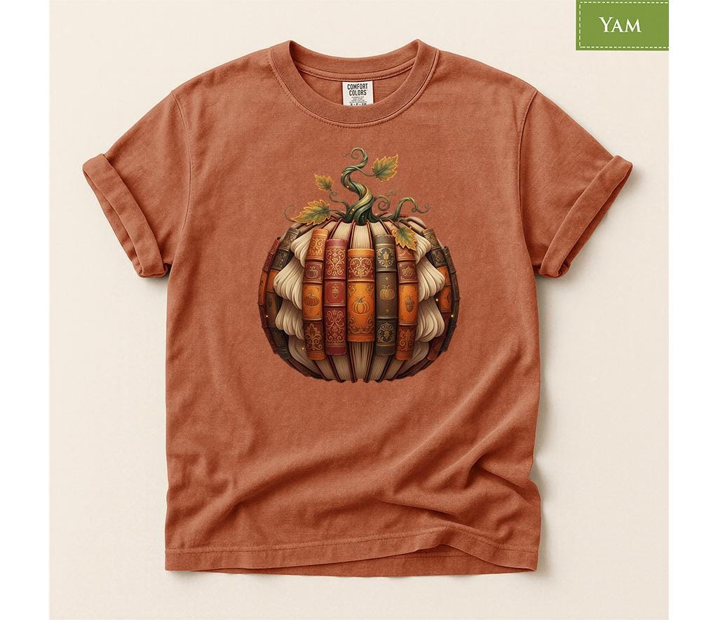 Comfort Colors® Book Pumpkin Shirt, Back to School Library Autumn Reader Tee, Cozy Fall Book Lover Gift