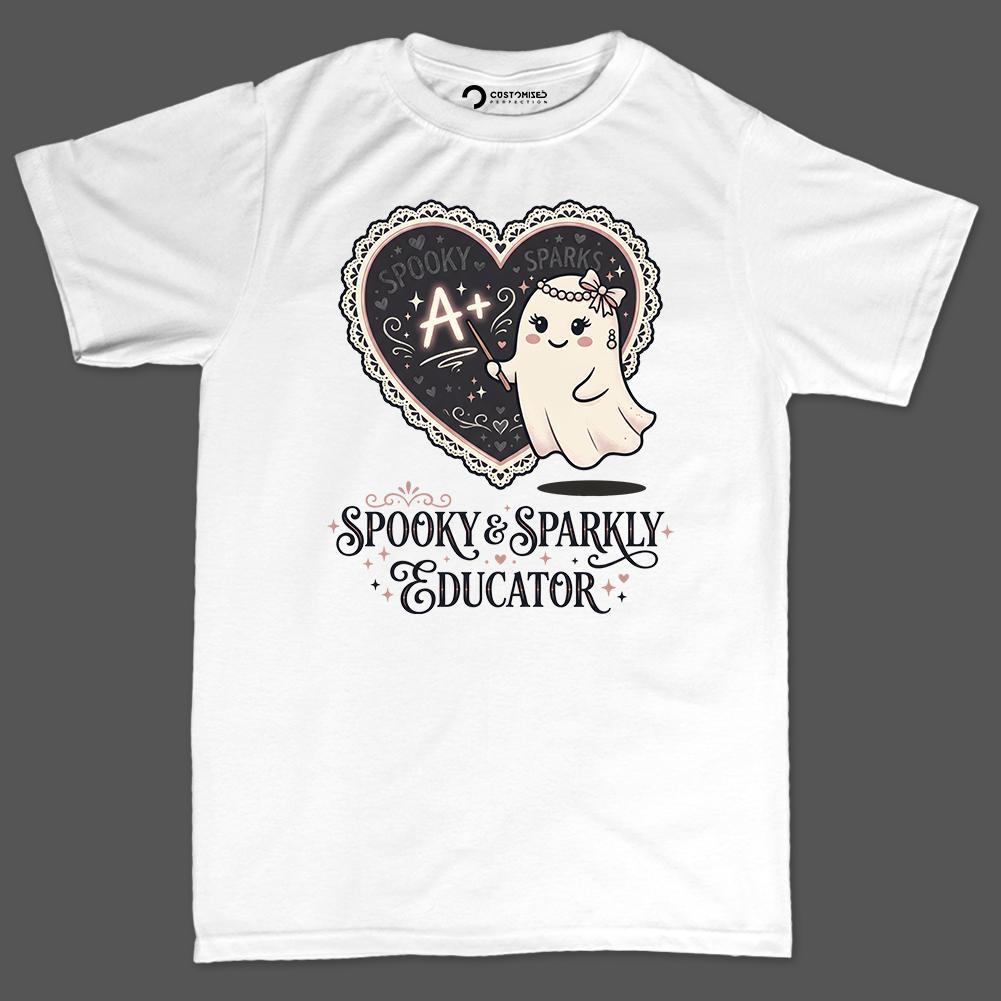 Spooky Sparkly Educator Shirt | Cute Ghost Halloween Hoodie | Teacher Gift T-shirt