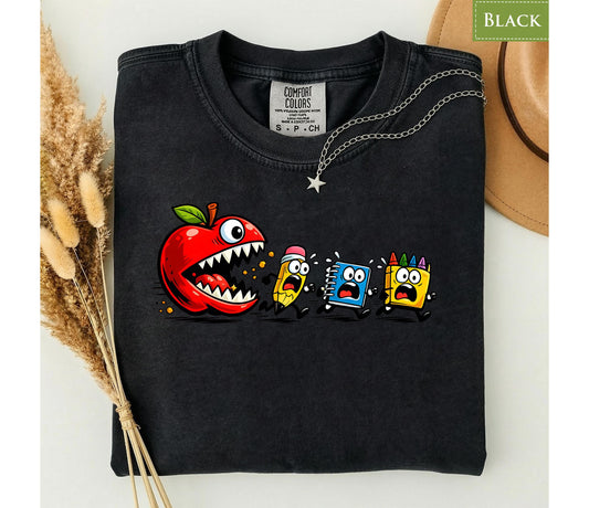Comfort Colors® Funny Back to School T-shirt, Apple Monster Shirt, Teacher Student Classroom Graphic Tee