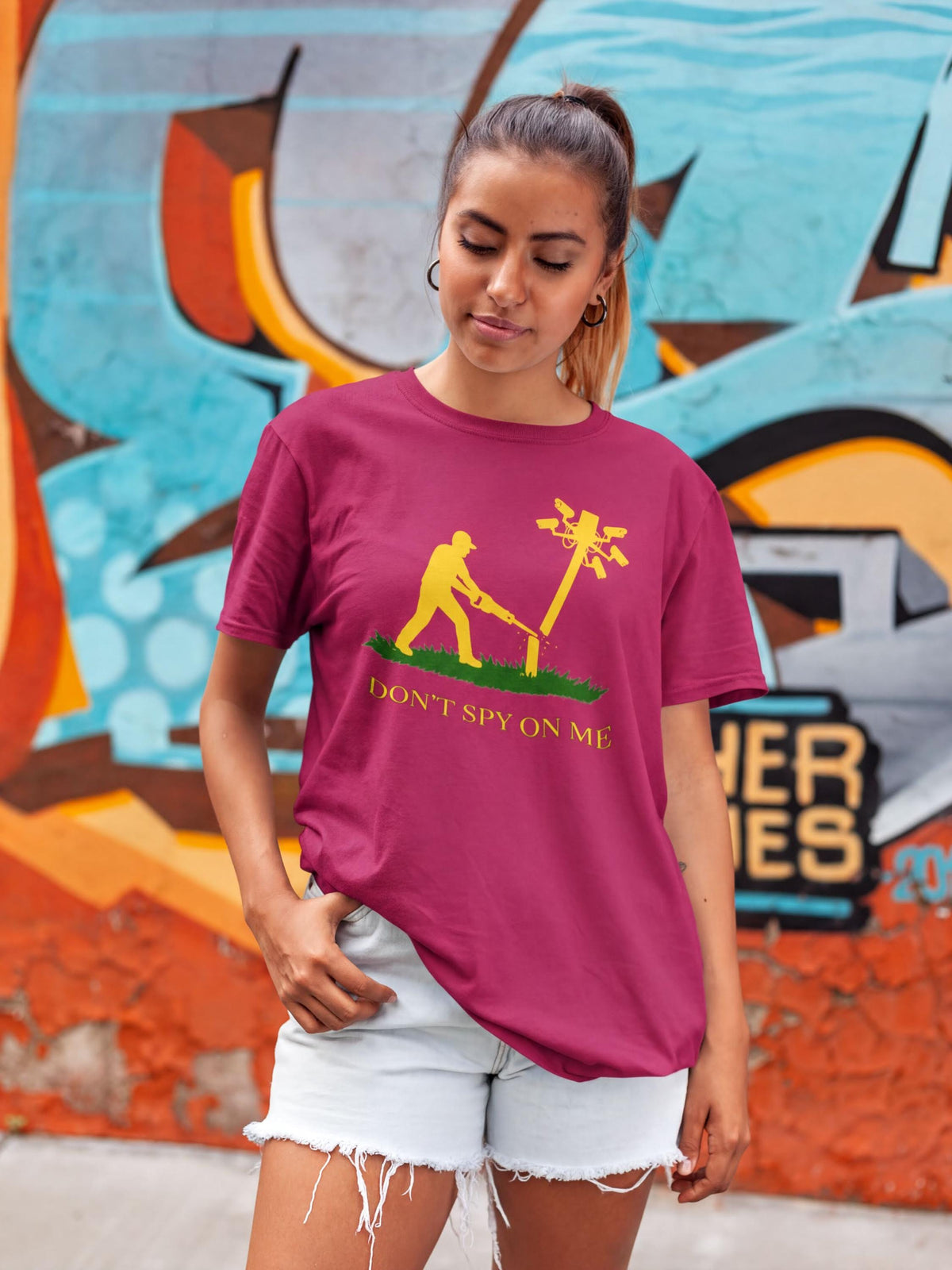 Don't Spy On Me Shirt | Yellow Print Flock Camera Tee | Anti Surveillance Gadsden Gift