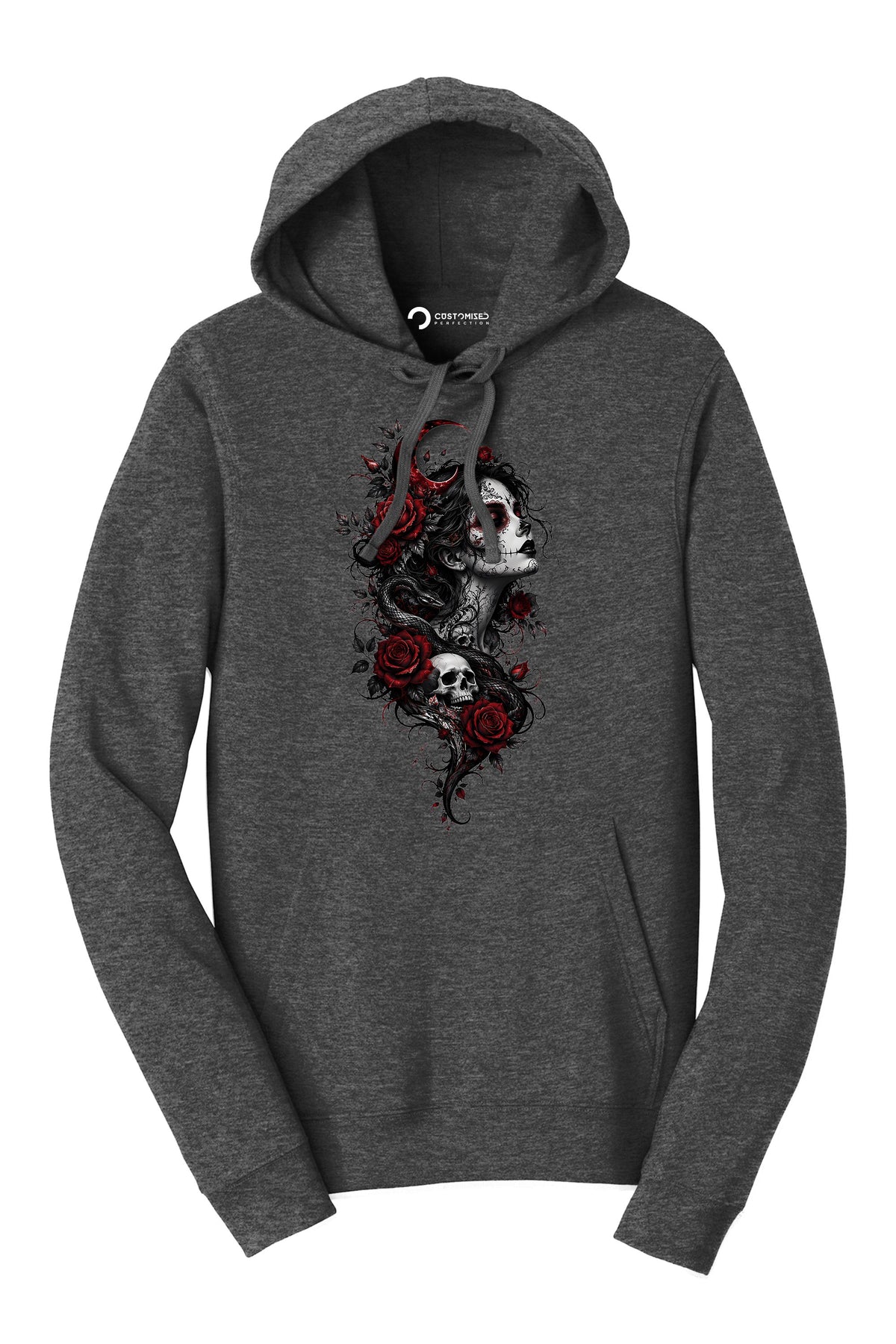 Sugar Skull Woman Roses Shirt, Gothic Skull Snake T-Shirt, Dark Rose Tattoo Style Hoodie, Crescent Moon Skull Sweatshirt, Halloween Tee Gift