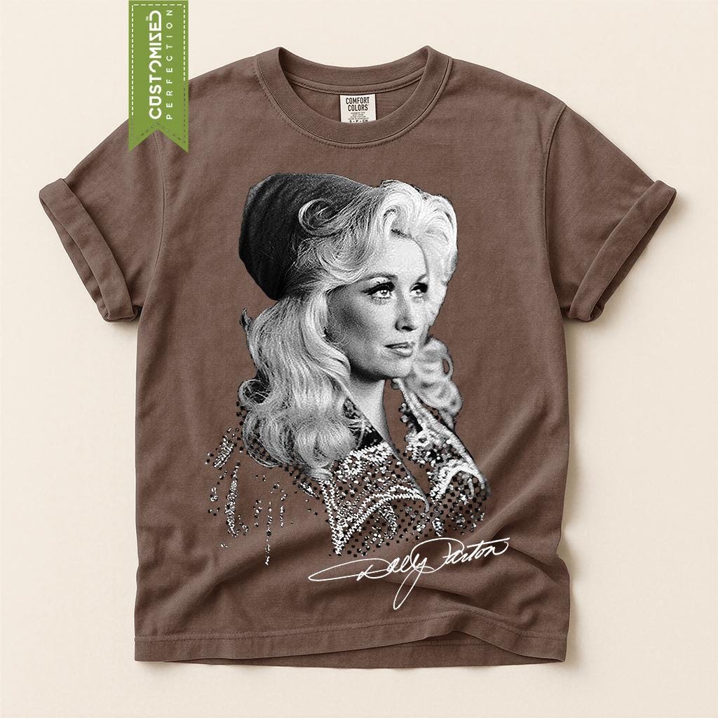 Comfort Colors Dolly Signature Tee, Black And White Dolly Parton Shirt, Iconic Portrait Country Legend T-Shirt, Elegant Sequin Portrait Gift