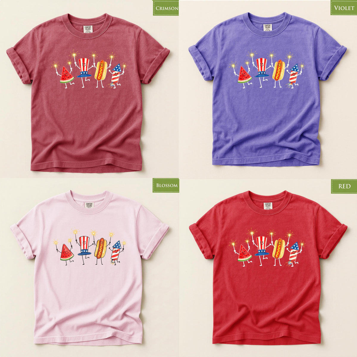 Comfort Colors® July 4th 250th Fireworks Shirt, Patriotic Cute Doodle Fourth of July TShirt, Funny Summer Tee