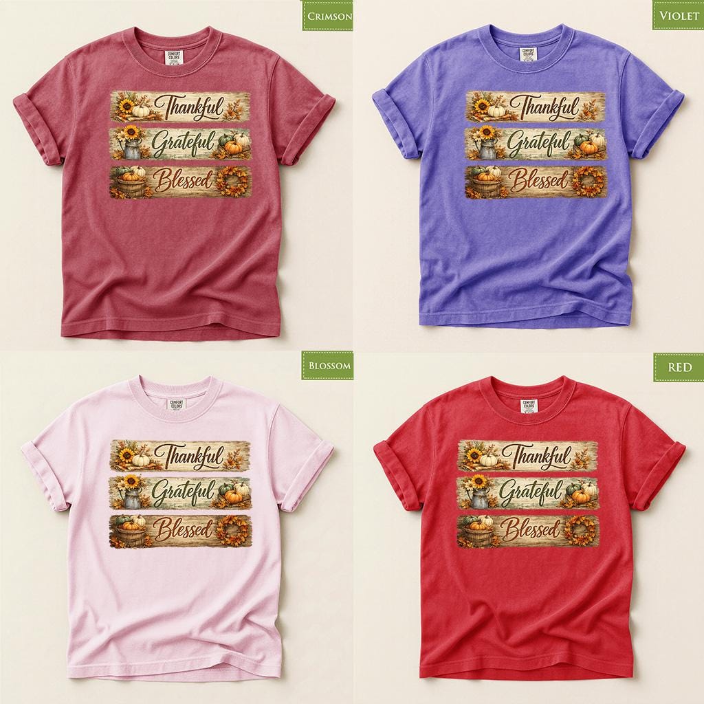 Comfort Colors® Grateful Blessed Shirt, Thanksgiving Fall Tee, Rustic Pumpkin Harvest Graphic