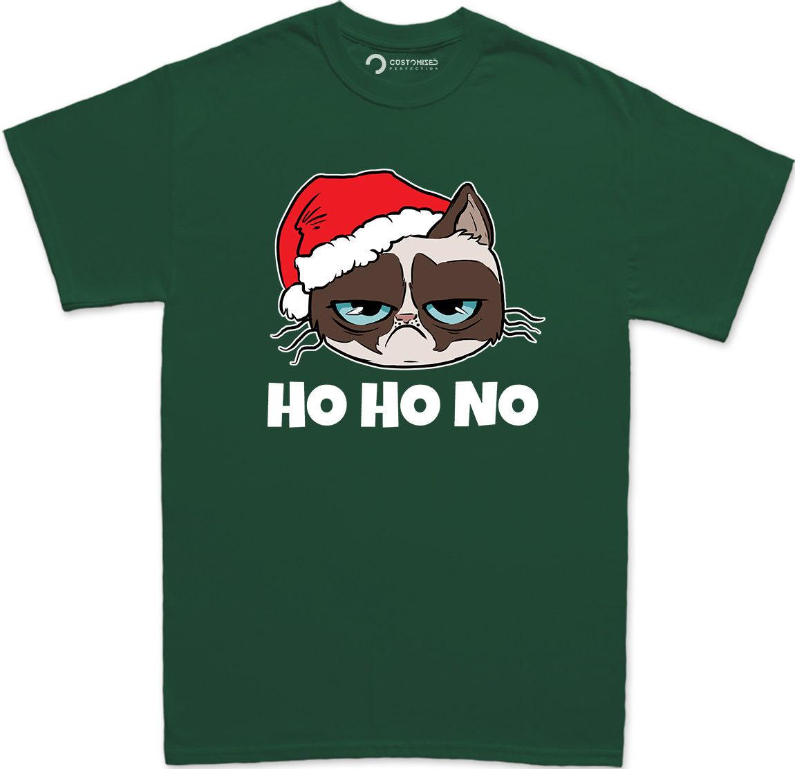 Funny Cat Lover T-Shirt, Ho Ho No Grumpy Christmas Cat Shirt, Feline Meme Tee, Sarcastic Holiday Gift Idea