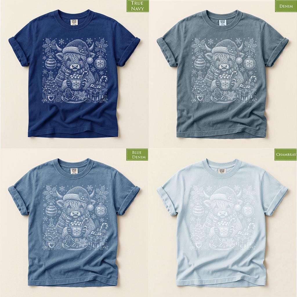 Comfort Colors® Highland Cow Christmas Shirt, Festive Holiday Tee, Cozy Winter Gift, Christmas Cow Graphic