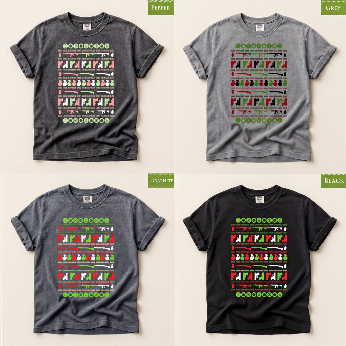 Comfort Colors® Christmas Gun Shirt, Firearm Holiday Tee, Retro Christmas Sweater Graphic, Funny Hunting Gift