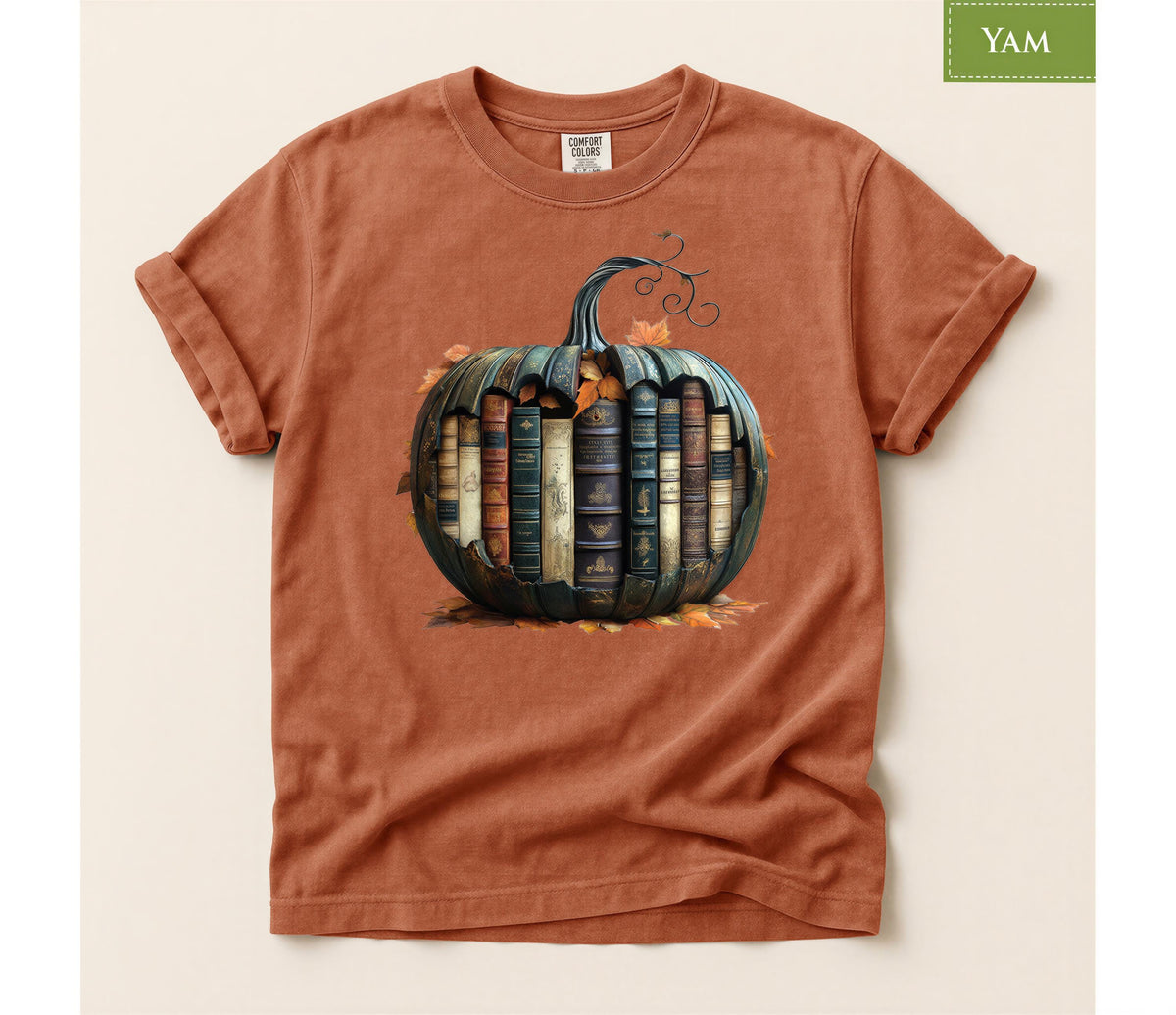 Comfort Colors® Book Pumpkin Shirt, Fall Reading Tee, Autumn Book Lover Gift, Cozy Library Shirt, Back to School
