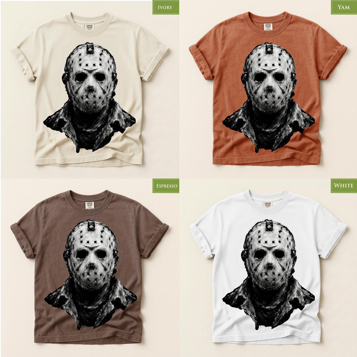 Comfort Colors® Hockey Mask Slasher Horror Graphic Tee, Scary Halloween Killer Costume T-Shirt Gift