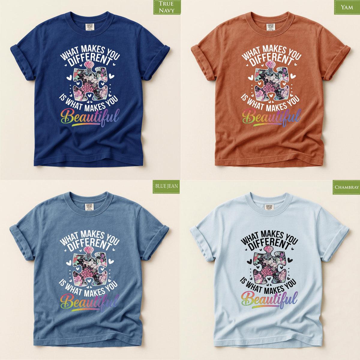 Comfort Colors® Autism Awareness Shirt, Floral Puzzle Piece Tee, Neurodiversity Teacher Gift