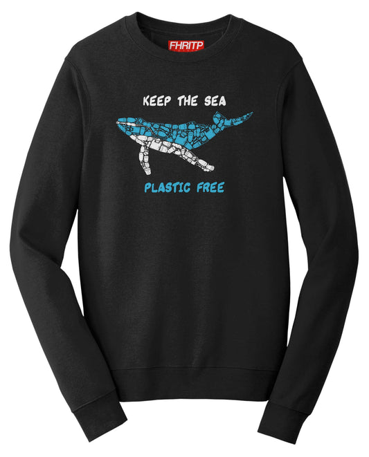 Whale Plastic Mosaic Marine Pollution Protest Hand Drawn Sweatshirt