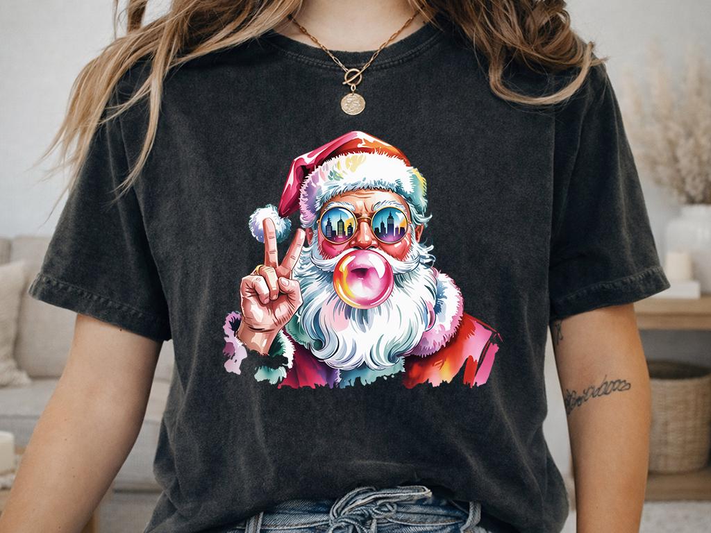 Comfort Colors® Christmas Shirt, Retro Santa Tee, Bubble Gum Santa, Colorful Holiday Graphic, Xmas Gift